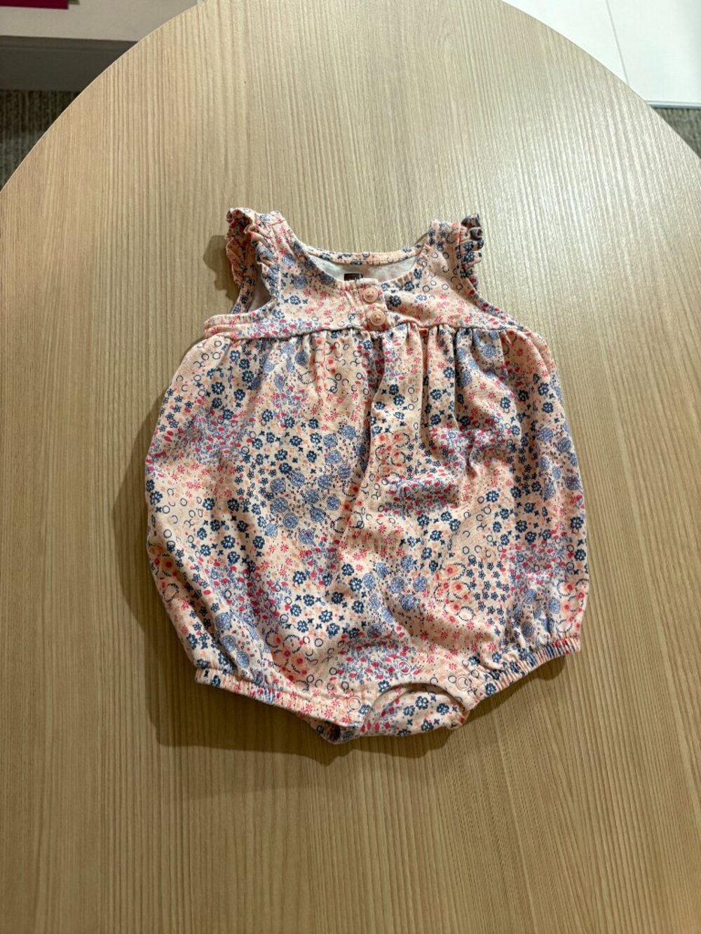 Tea Collection Pink Floral Print Romper 3-6 Months Sleeveless 100% Cotton Ruffle